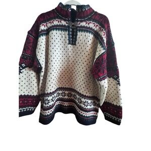 Dale Of Norway Unisex M Haukeli Wool Hand Knit Sweater Pewter Clasp Fair Isle